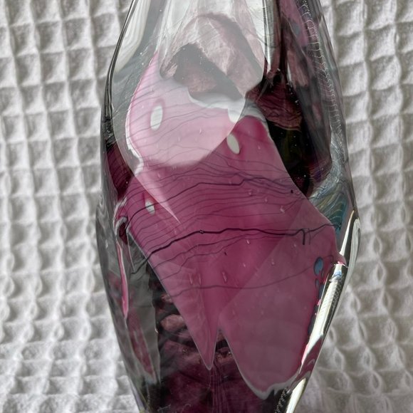 Handblown Glass Art Paperweight Pink Turquoise Burgundy Signed & Numbered - Picture 4 of 9